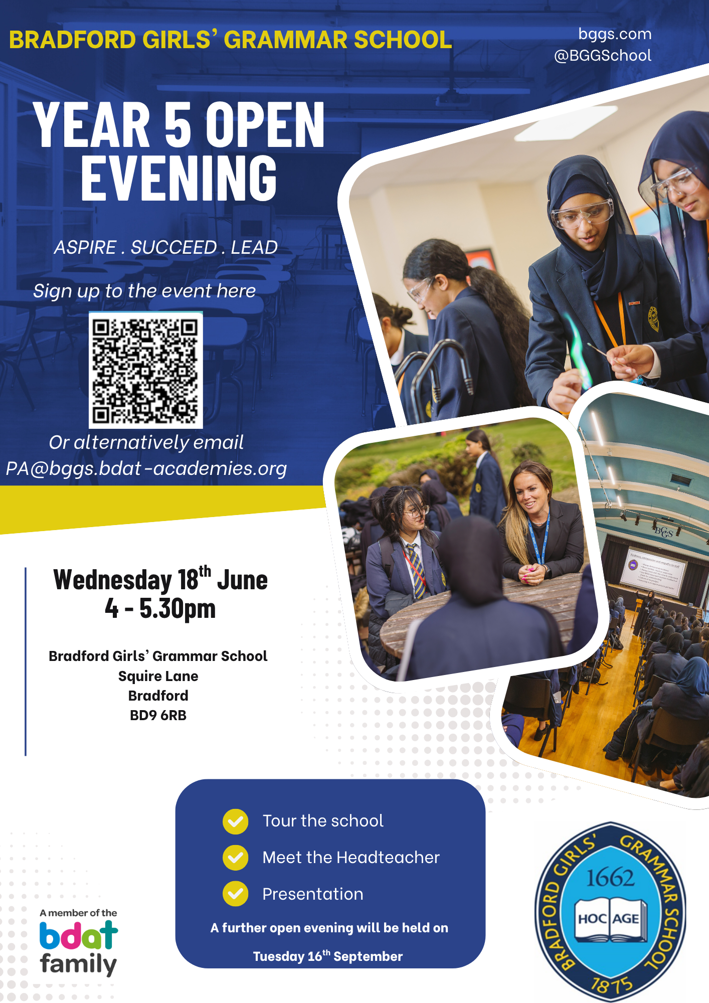 Copy of Blue and Yellow Modern Junior High School Open House Flyer A4